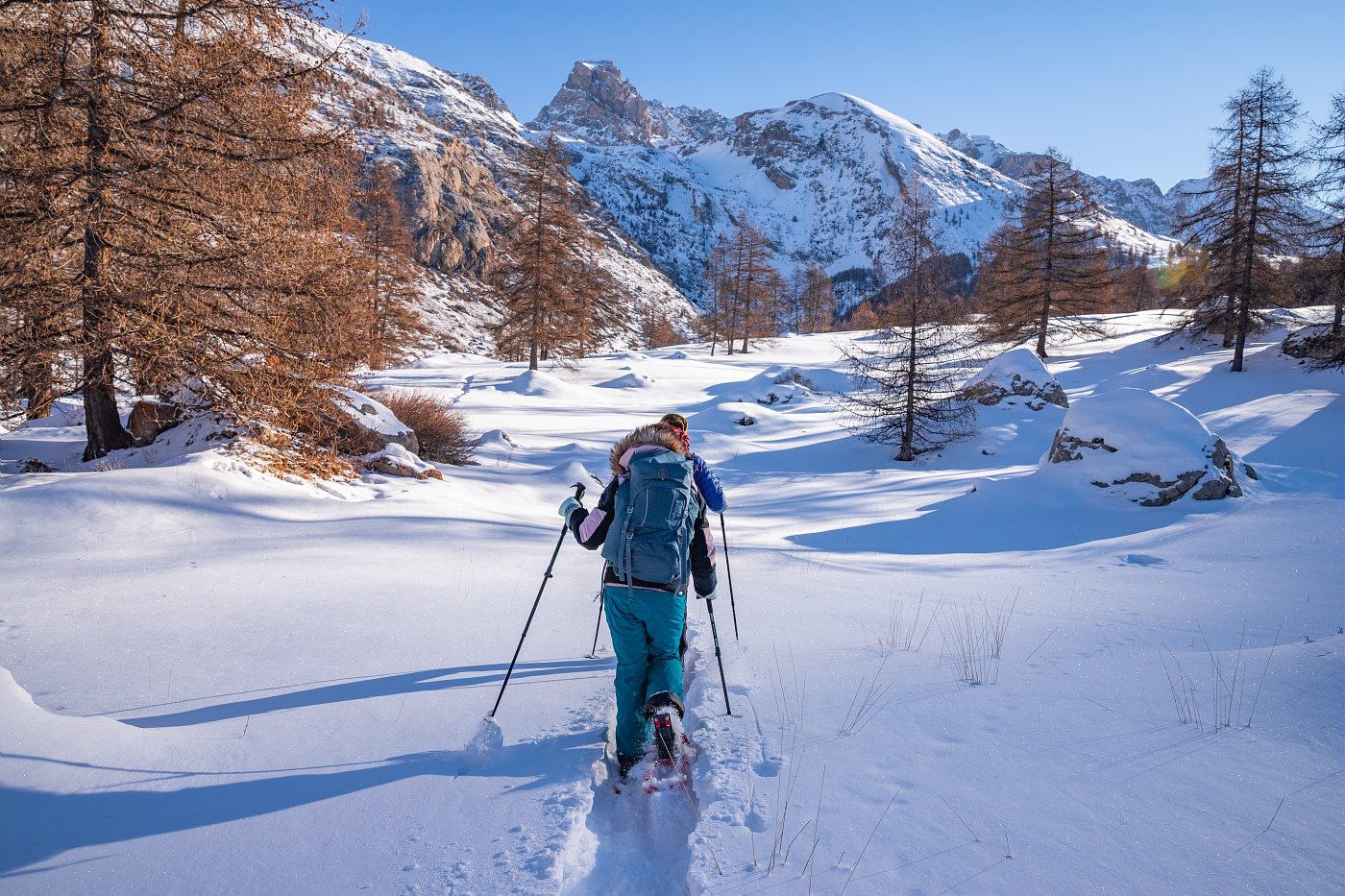 Randonnée à raquettes à neige vers Fouillouse en Ubaye